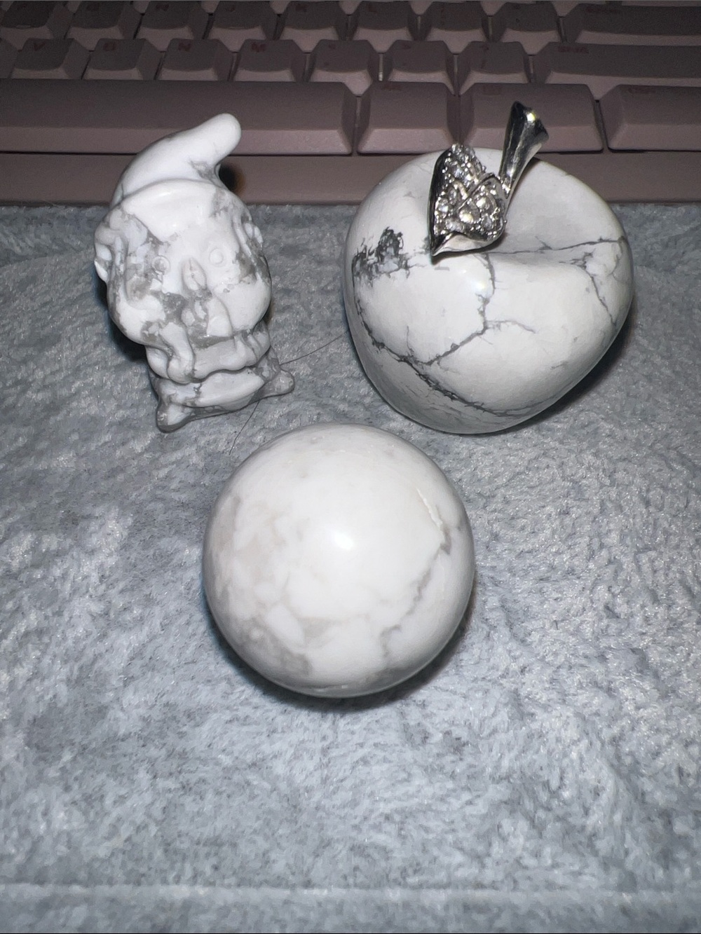White Howlite Decorative Apple, gnome and Sphere Set